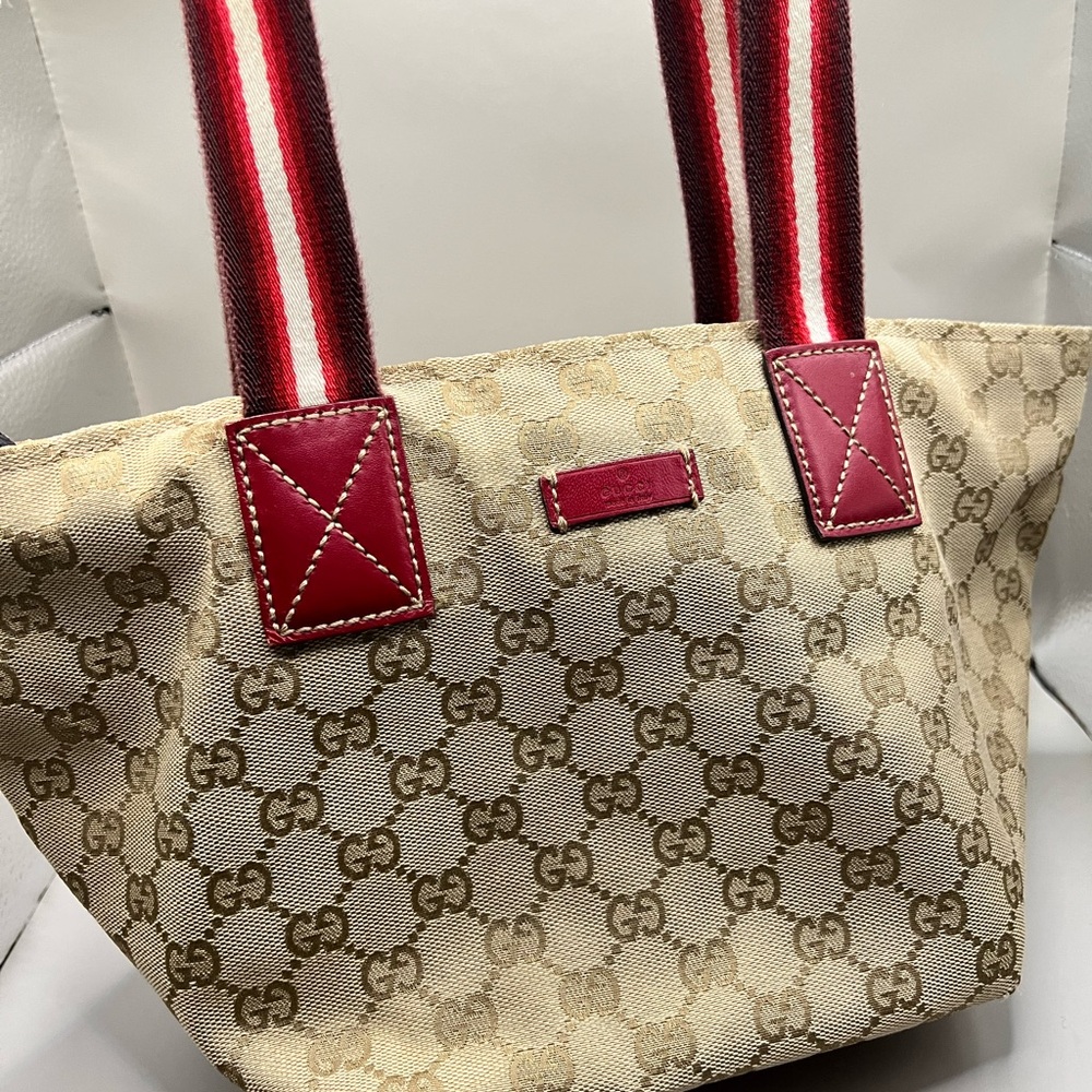 Gucci Beige Tote with Red Straps